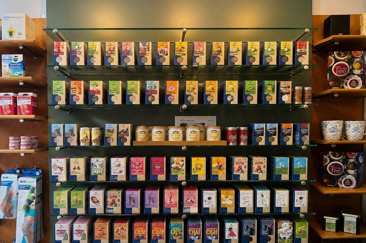 Teewand in der Thermen Apotheke